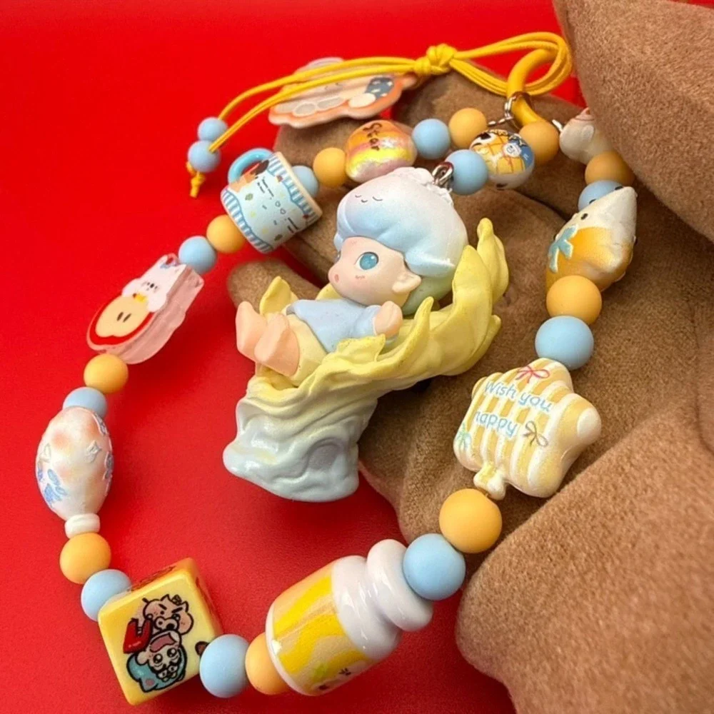 Handmade Dreamy Baby Angel Keychain Phone Wristlet 3 Layer Bag Charm Blue Yellow
